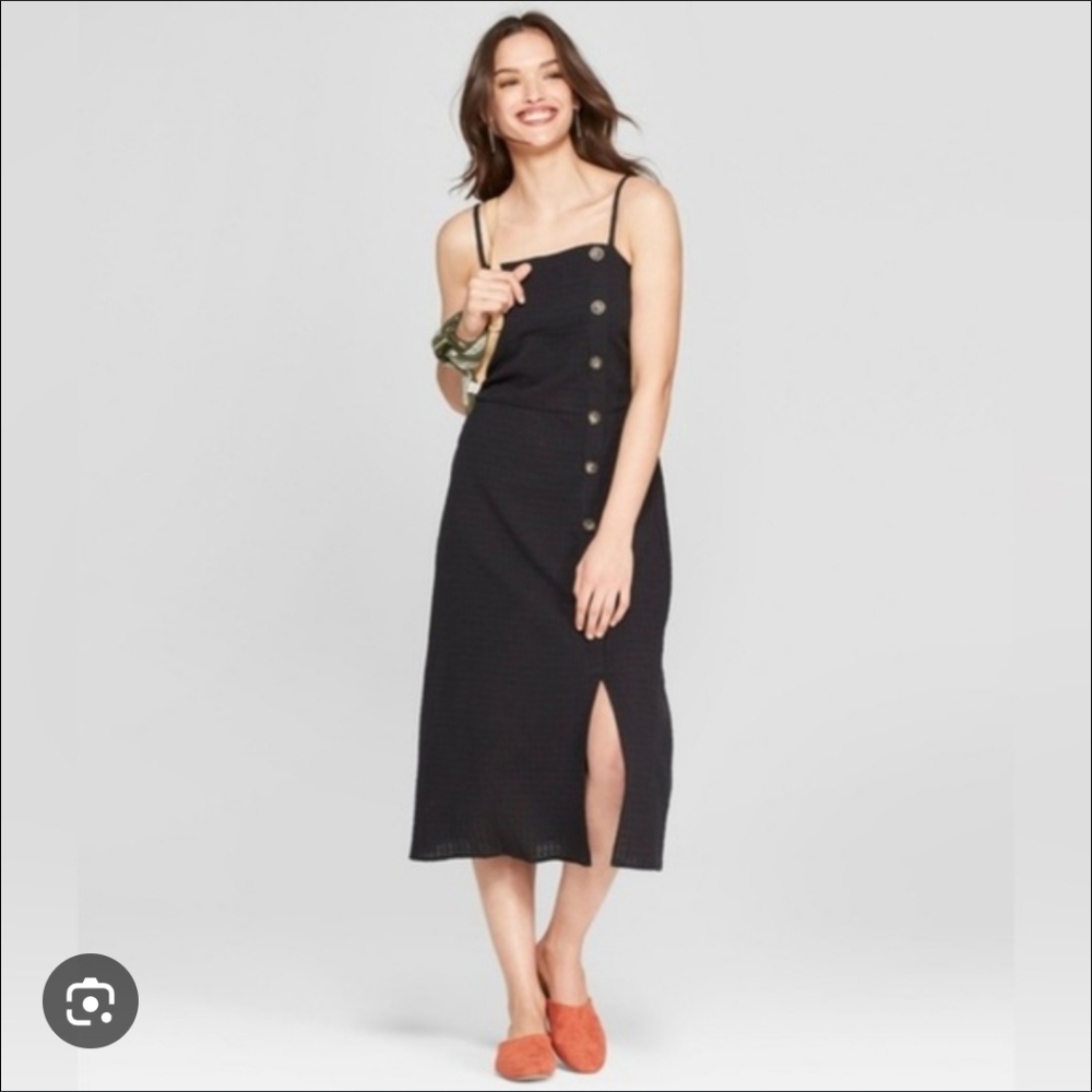 Universal Thread Black Midi Dress with Button Detail